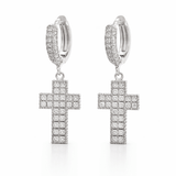 Par de Brincos Crucifixo Argola Ice Cravejado Alaska Joias
