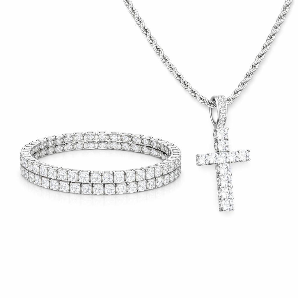 Pingente, Ice, Cravejado, Colar, Crucifixo, Prata, Riviera, Pulseira, Alaska Joias