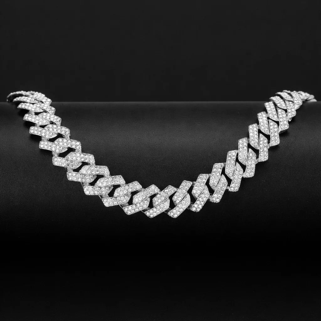 Corrente, Cravejado, Ice, Prong, 12mm, Prata, Ouro, Alaska Joias