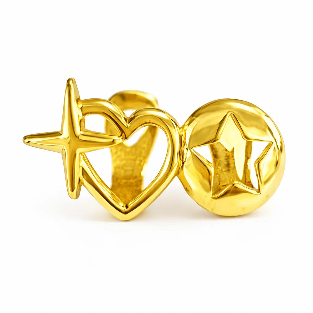 Grillz, Dois Dentes, Estrela, Coração, Banhado, Prata, Ouro, Tamanho Único, Alaska Joias