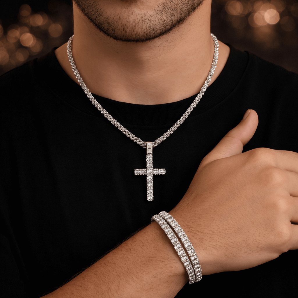 Pingente, Ice, Cravejado, Colar, Crucifixo, Prata, Riviera, Pulseira, Alaska Joias