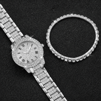 Relógio, Feminino, Ice, Cravejado, Romanos, Pulseira, Riviera, Brinde, Prata, Alaska Joias