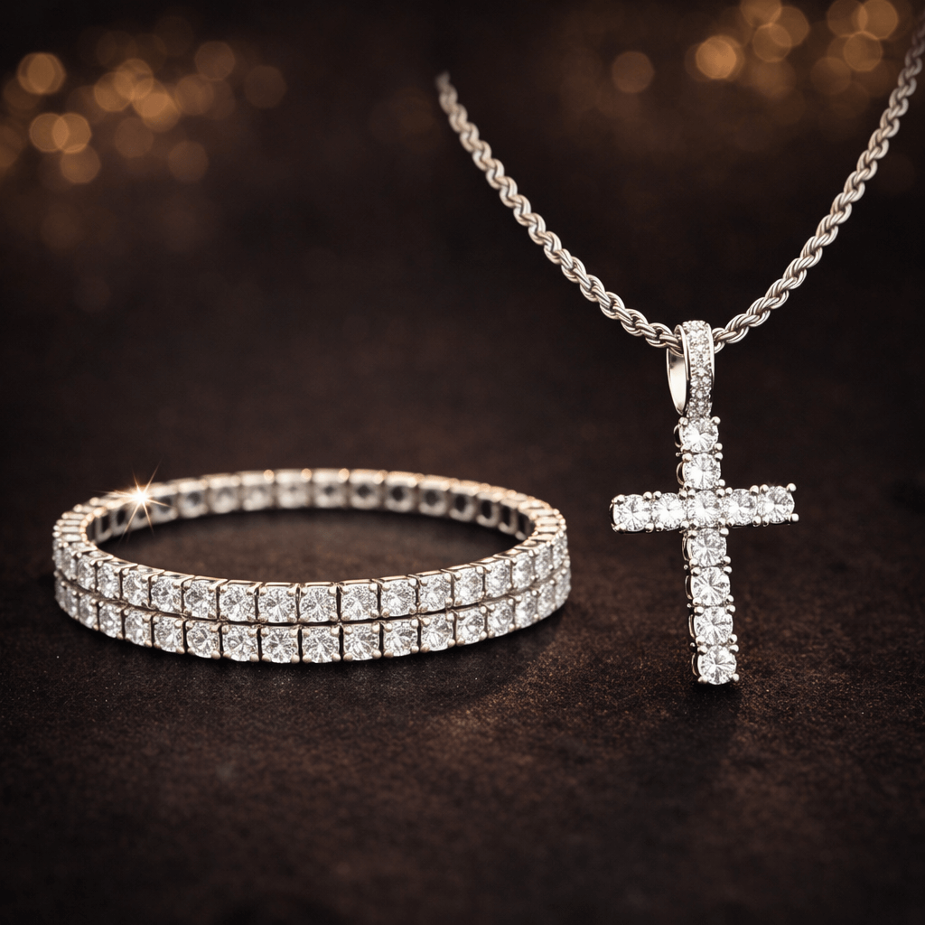 Pingente, Ice, Cravejado, Colar, Crucifixo, Prata, Riviera, Pulseira, Alaska Joias